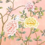 Blossom, Peach Chinoiserie Wallpaper, Customised Sukoon Series Canvas Chinoserie Design (Customised Size Wallpaper)