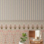 Kusum Indian Floral Jharokha and Stripes Design Wallpaper Sukoon Series Handmade Florals Design (Customised Size Wallpaper)