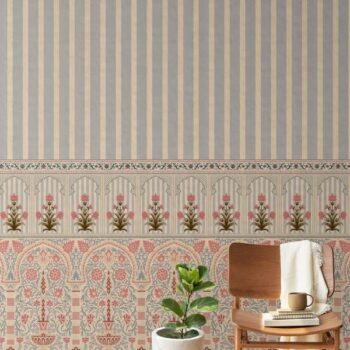 Kusum Indian Floral Jharokha and Stripes Design Wallpaper Sukoon Series Handmade Florals Design (Customised Size Wallpaper)